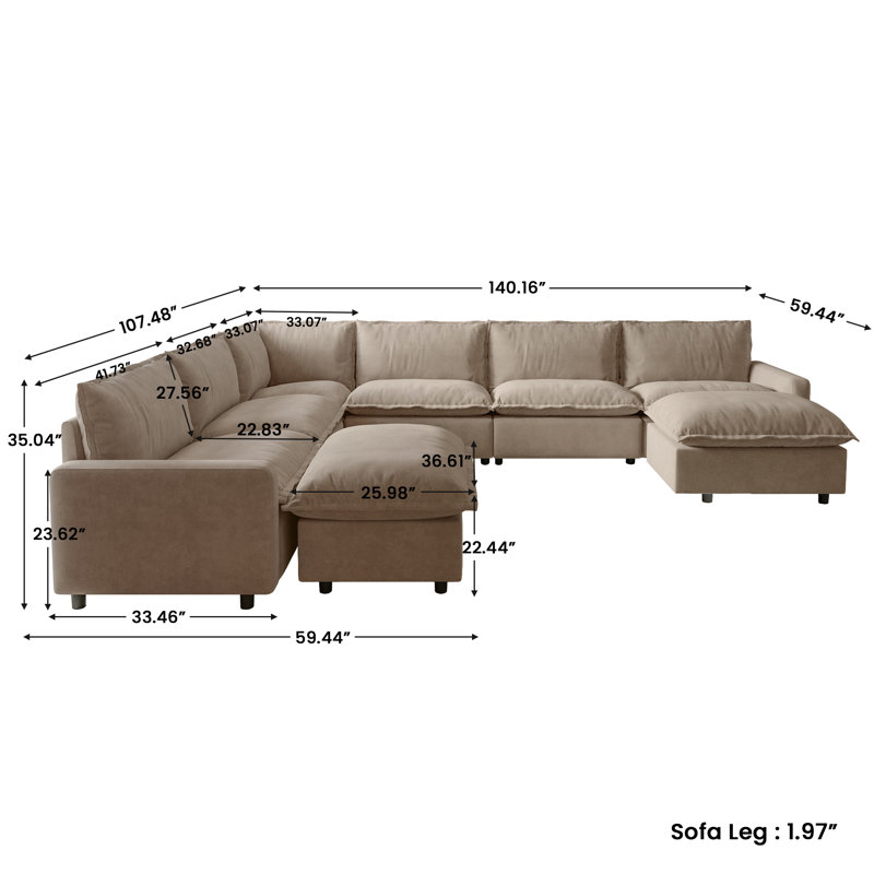 Latitude Run® Moncada 8-Piece Modular Linen L-Shaped Power